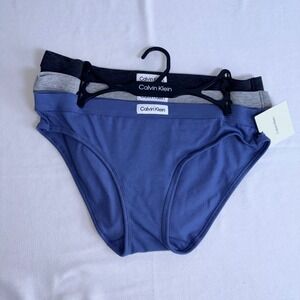 Calvin Klein Bikini Underwear M Blue Gray NEW 3-Pack Cotton Stretch Logo Patch